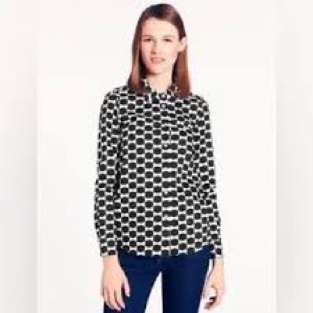 Kate Spade Black & White Checkered button down shirt. Pink accents. Size 2